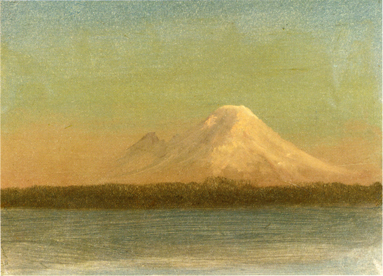 Albert Bierstadt Oil Painting Snow Capped Moutain at Twilight - Click Image to Close